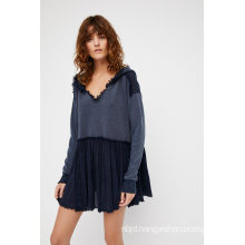 Oversized Hoody Pullover Featuring a Lightweight Gauzy Bottom-Half in a Swingy Silhouette